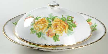 Tea Rose Yellow Muffin Dish & Lid