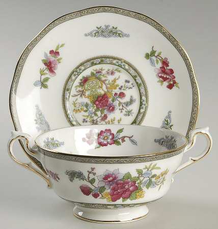 Tree of Kashmir Footed Cream Soup Bowl & Saucer Set