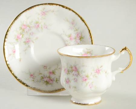 Victoriana Rose (Elizabeth Shape) Footed Demitasse Cup & Saucer Set