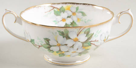 White Dogwood (Brushed Gold Grim Footed Cream Soup Bowl