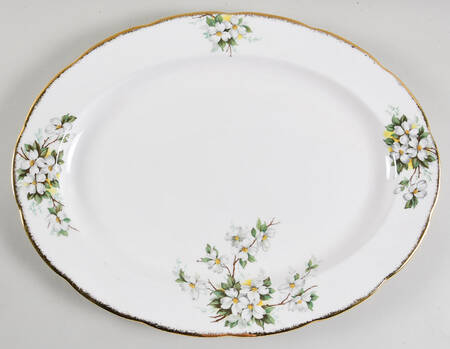 White Dogwood (Brushed Gold Grim 16" Oval Serving Platter
