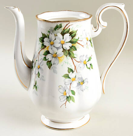 White Dogwood (Brushed Gold Grim Coffee Pot No Lid