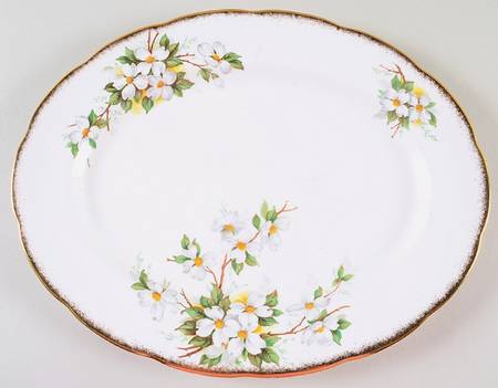White Dogwood (Brushed Gold Grim 12" Oval Serving Platter