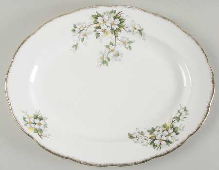 White Dogwood (Brushed Gold Grim 15" Oval Serving Platter