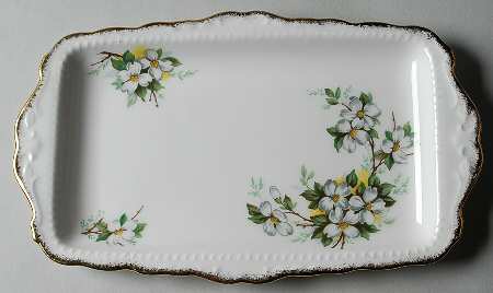White Dogwood (Brushed Gold Grim Large Sandwich Tray
