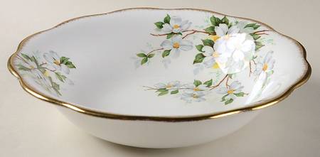 White Dogwood (Brushed Gold Grim 9" Round Vegetable Bowl by Royal Albert