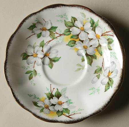 White Dogwood (Brushed Gold Grim Saucer for Footed Cup