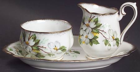 White Dogwood (Brushed Gold Grim Mini Creamer & Open Sugar with Tray