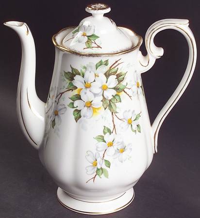 White Dogwood (Brushed Gold Grim Small Coffee Pot & Lid