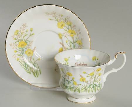 Wild Flower of The Month Footed Cup & Saucer Set