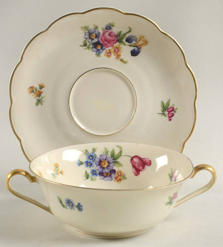 Garden Flowers Flat Cream Soup Bowl & Saucer Set