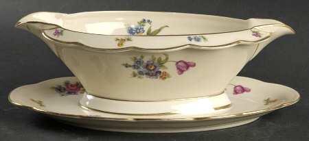 Garden Flowers Gravy Boat with Attached Underplate