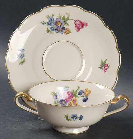 Garden Flowers Footed Cream Soup Bowl & Saucer Set