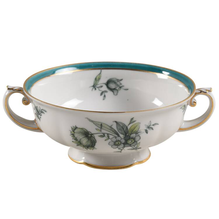 Teal Tulip Footed Cream Soup Bowl