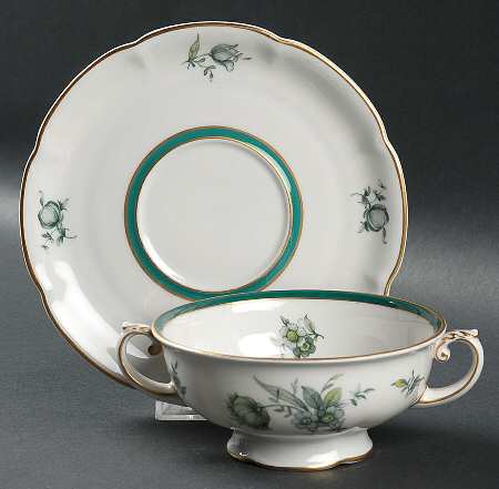 Teal Tulip Footed Cream Soup Bowl & Saucer Set