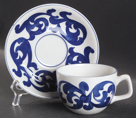 Blue Scroll Flat Cup & Saucer Set