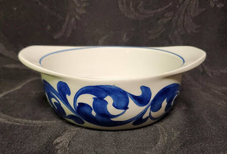 Blue Scroll Lugged Soup Bowl