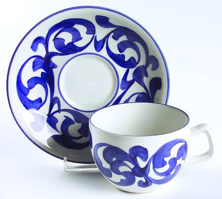 Blue Scroll Flat Cup & Saucer Set