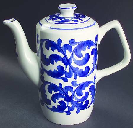 Blue Scroll Coffee Pot & Lid