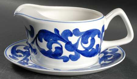 Blue Scroll Gravy Boat & Underplate