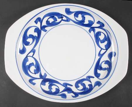 Blue Scroll 14" Oval Serving Platter