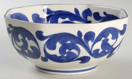 Blue Scroll 6" Octagonal Vegetable Bowl
