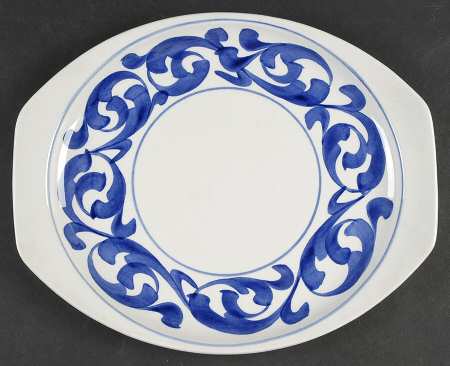 Blue Scroll 12" Oval Serving Platter