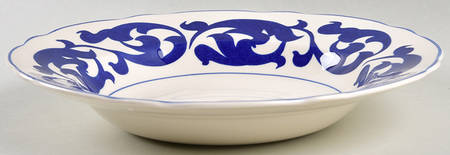 Blue Scroll Large Rim Soup Bowl