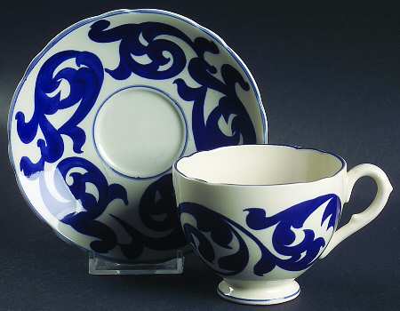Blue Scroll Footed Cup & Saucer Set