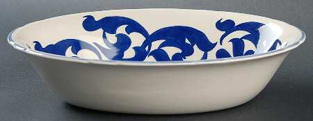 Blue Scroll 9" Oval Vegetable Bowl