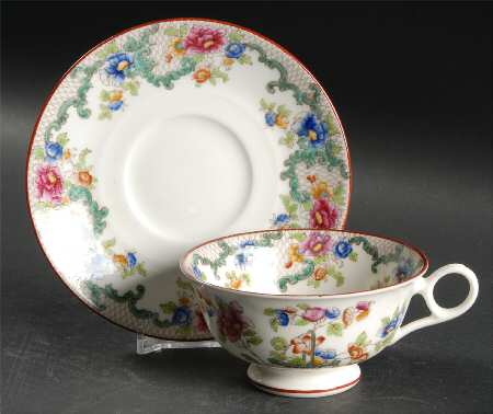 Floradora (Red Trim, Smooth) Footed Cup & Saucer Set