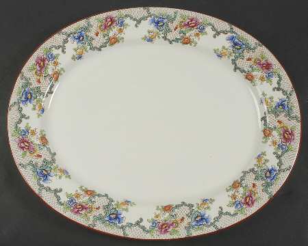 Floradora (Red Trim, Smooth) 17" Oval Serving Platter