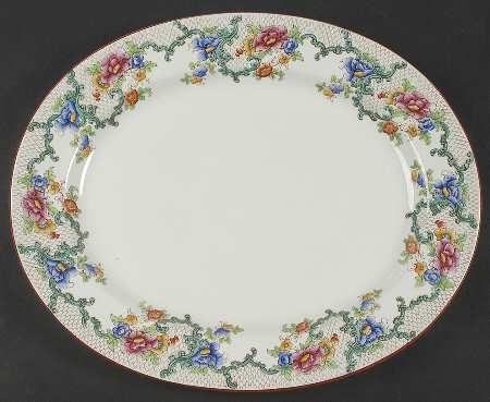 Floradora (Red Trim, Smooth) 15" Oval Serving Platter