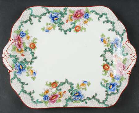 Floradora (Red Trim, Smooth) 10" Oval Serving Platter