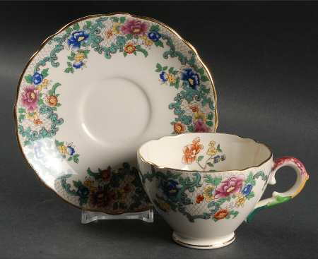 Floradora (Gold Trim, Scalloped) Footed Cup & Saucer Set