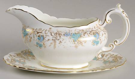 Gainsborough (White with Blue & Gold) Gravy Boat & Underplate