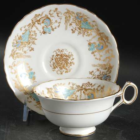Gainsborough (White with Blue & Gold) Footed Cup & Saucer Set