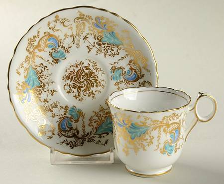 Gainsborough (White with Blue & Gold) Footed Demitasse Cup & Saucer Set