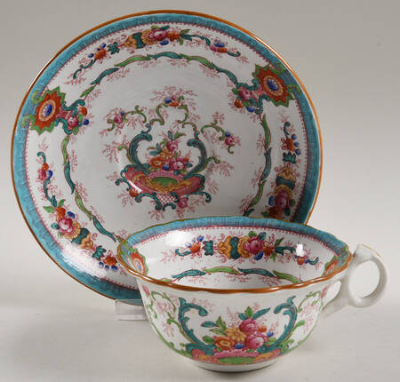 H9120 Aqua (Scalloped, White Background) Oversized Cup & Saucer Set