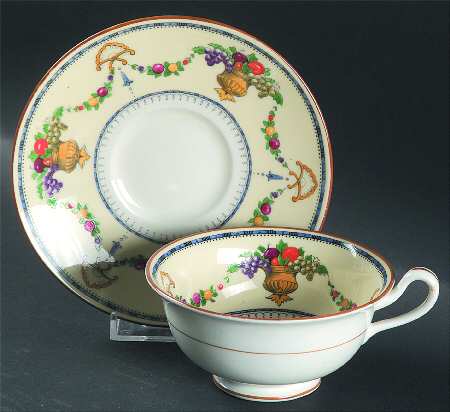 Malvern (Cream Rim, Urns) Footed Cup & Saucer Set