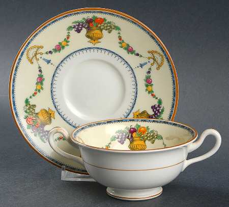 Malvern (Cream Rim, Urns) Footed Bouillon Cup & Saucer