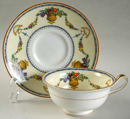 Malvern (Cream Rim, Urns) Footed Cup & Saucer Set