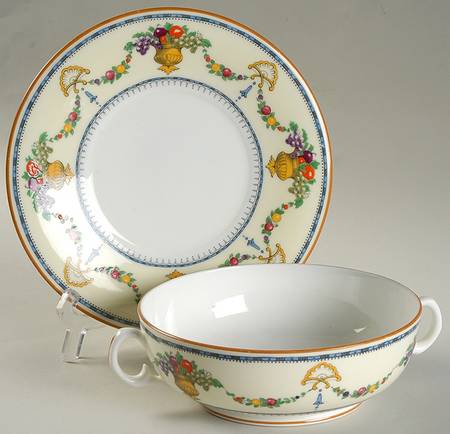 Malvern (Cream Rim, Urns) Footed Cream Soup Bowl & Saucer Set
