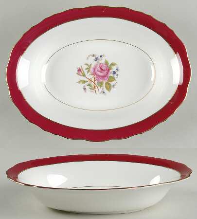 Miniver Rose Burgundy 10" Oval Vegetable Bowl