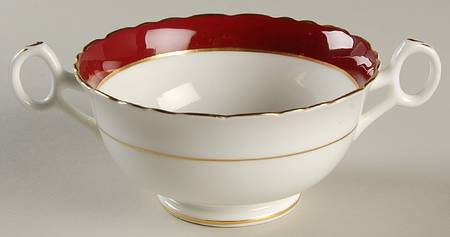 Miniver Rose Burgundy Footed Cream Soup Bowl