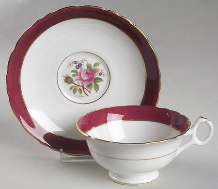 Miniver Rose Burgundy Footed Cup & Saucer Set