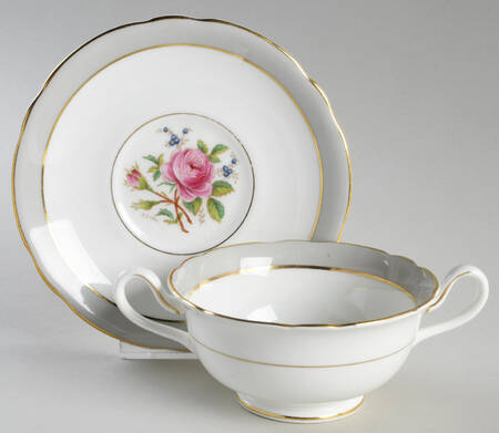 Miniver Rose Footed Cream Soup Bowl & Saucer Set