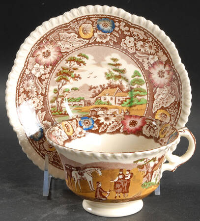 Native Brown Multicolor (Multicolor Border) Footed Cup & Saucer Set