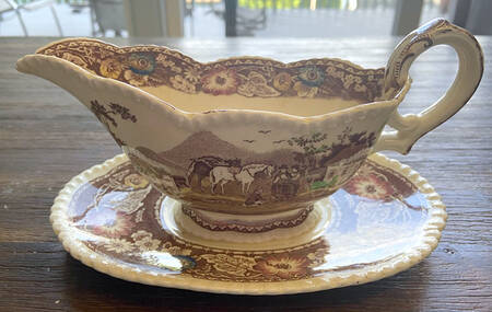 Native Brown Multicolor (Multicolor Border) Gravy Boat with Attached Underplate