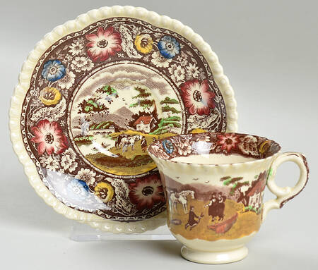 Native Brown Multicolor (Multicolor Border) Footed Demitasse Cup & Saucer Set